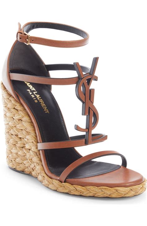 Cassandra YSL Logo Raffia Wedge Sandal (Women) 